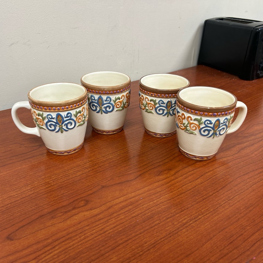 Chris Madden Blue and Orange Ceramic Mugs Set for Dining-